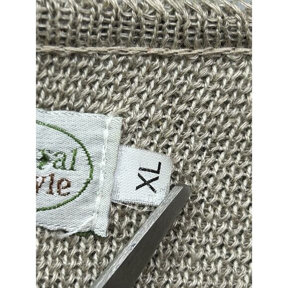 Natural Style Cardigan Sweater Womens XL Tan Linen Fabric Weave Button Lagenlook - Picture 5 of 9